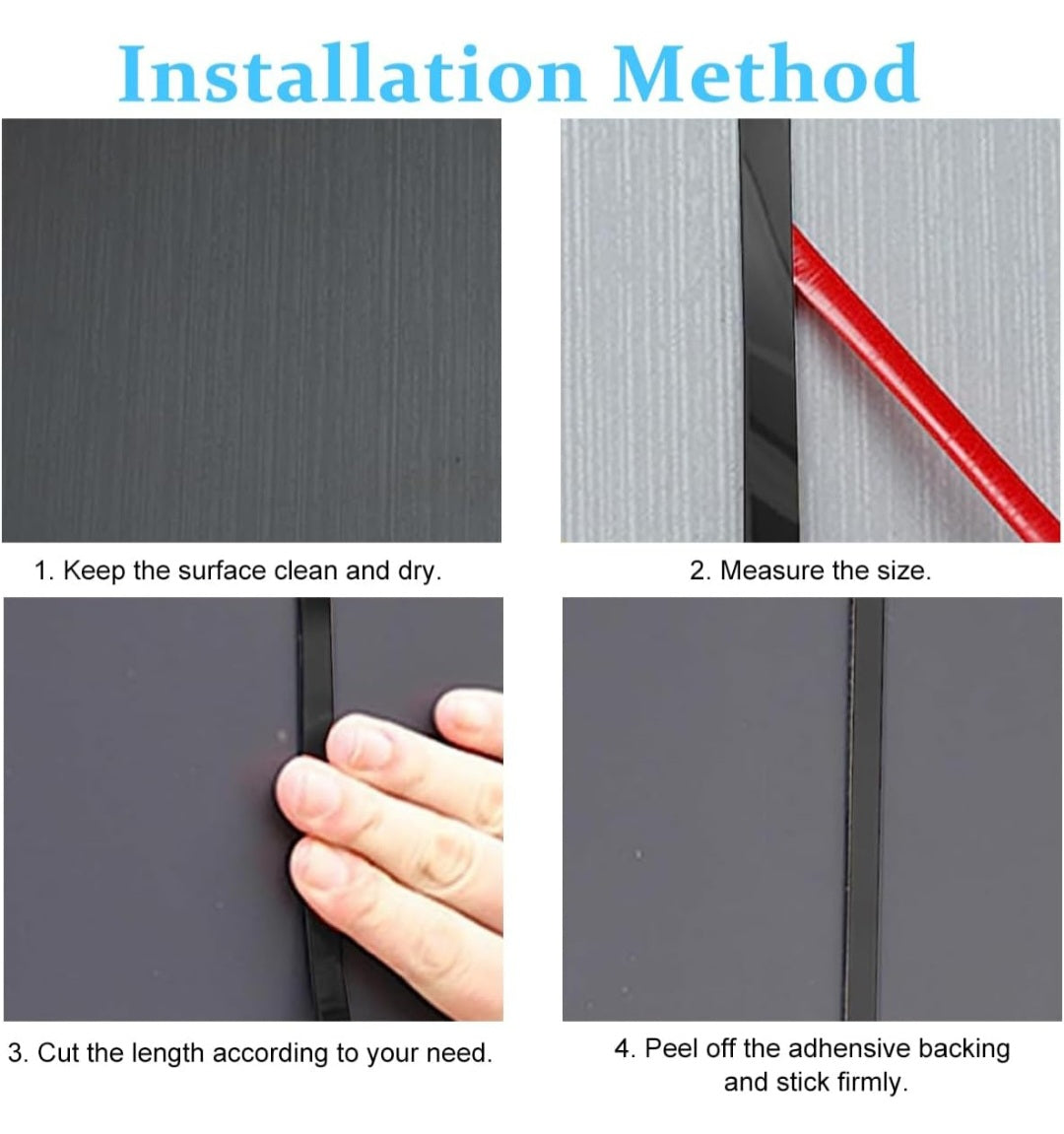 Black Metal Trim Strip (16.4ft) – Peel & Stick Stainless Steel Wall Edge Moulding | Mirror Finish for Tiles, Cabinets & Ceilings