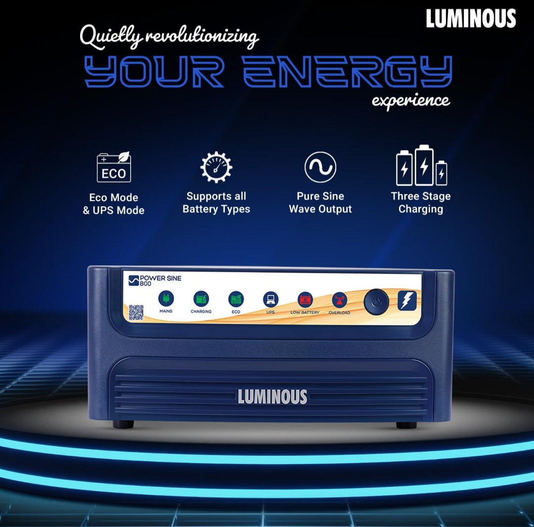 Battery Inverter Luminous Combo β Power Sine 800 Inverter (700VA) + RC15000 Pro 120Ah Battery | Pure Sine Wave for Home, Office & Shops