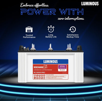 Battery Inverter Luminous Combo – Power Sine 800 Inverter (700VA) + RC15000 Pro 120Ah Battery | Pure Sine Wave for Home, Office & Shops