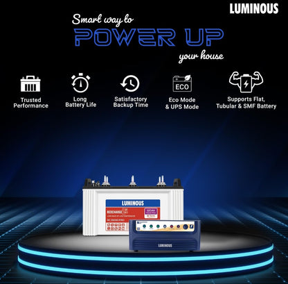 Battery Inverter Luminous Combo – Power Sine 800 Inverter (700VA) + RC15000 Pro 120Ah Battery | Pure Sine Wave for Home, Office & Shops