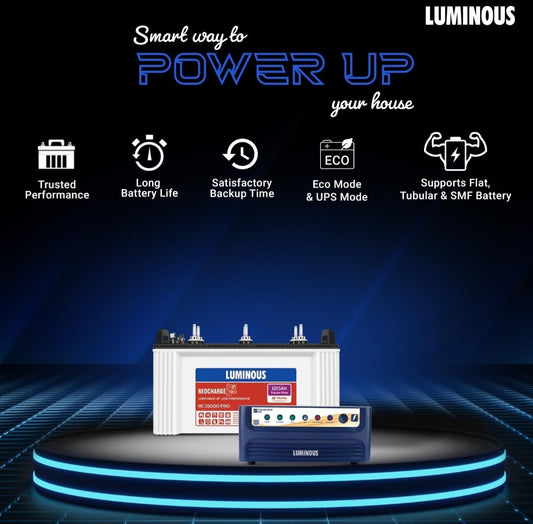 Battery Inverter Luminous Combo – Power Sine 800 Inverter (700VA) + RC15000 Pro 120Ah Battery | Pure Sine Wave for Home, Office & Shops