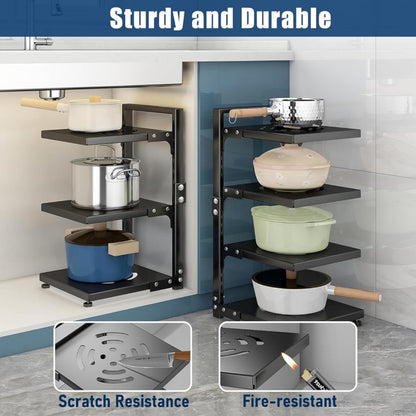Adjustable 7-Tier Kitchen Pan Rack Organizer