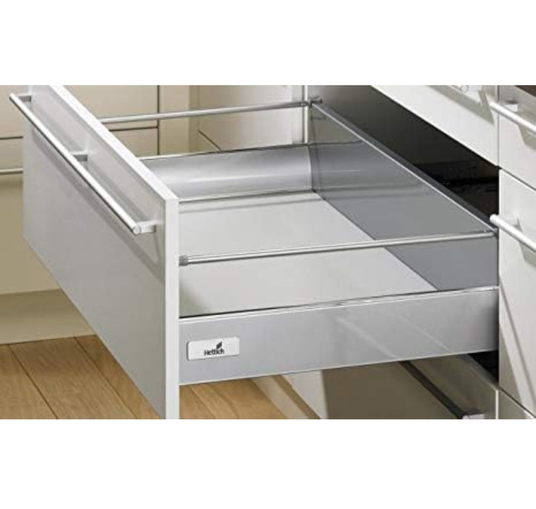 Hettich Innotech (4") 520MM x 114 mm (30kgs) Full Extn. Silent Pot & Pan Drawer System with Railing, Grey